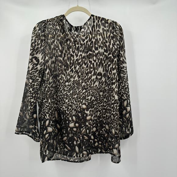 Chicos Additions Womens Pullover Top Size 3 US XL Animal Print Sheer Cheetah - Picture 2 of 7